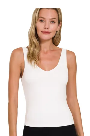 Mady- White Double Layered V-neck Cami