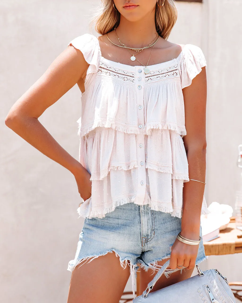 Maja Tiered Swiss Dot Button Down Top