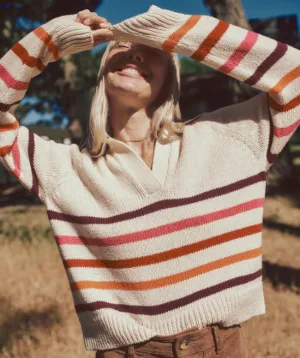 Marine Layer Claire Relaxed Sweater Polo in Warm Stripe