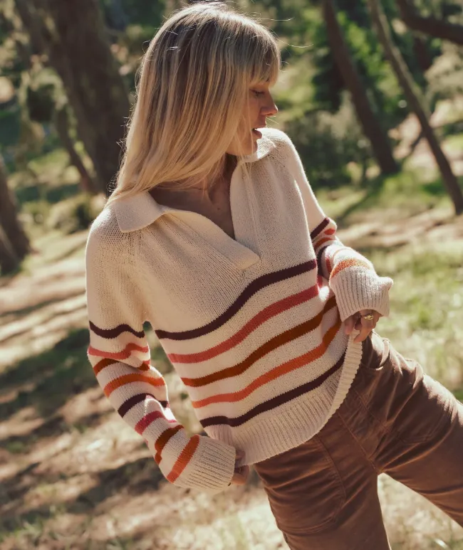 Marine Layer Claire Relaxed Sweater Polo in Warm Stripe
