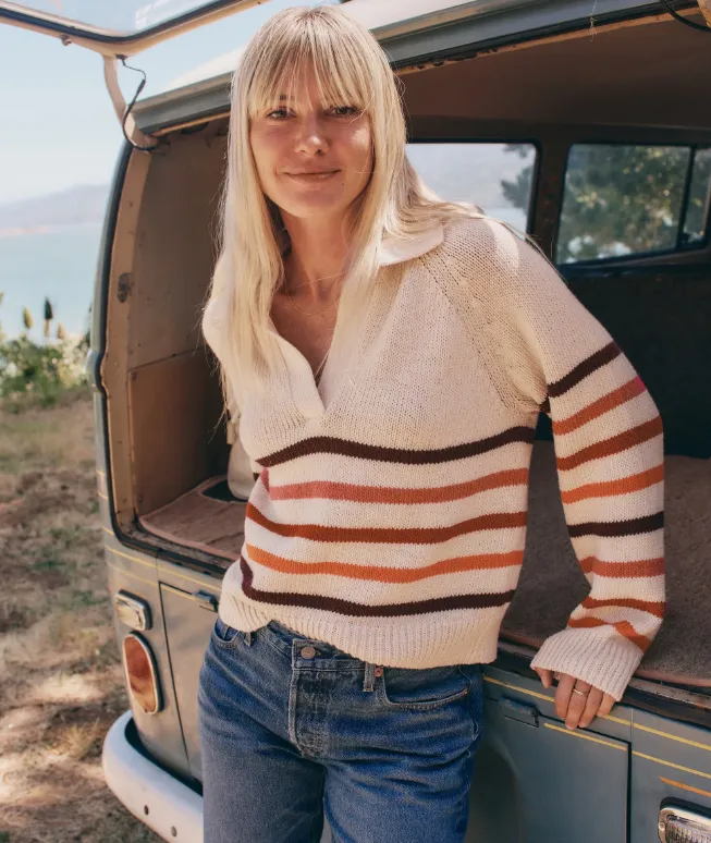 Marine Layer Claire Relaxed Sweater Polo in Warm Stripe