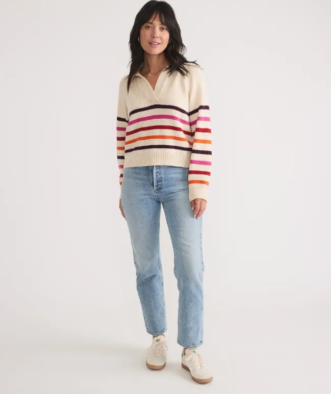 Marine Layer Claire Relaxed Sweater Polo in Warm Stripe