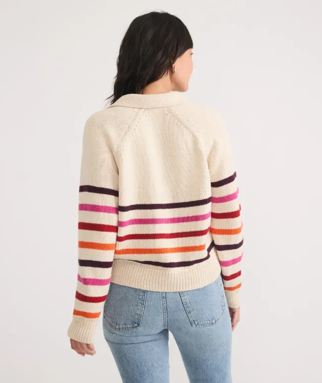 Marine Layer Claire Relaxed Sweater Polo in Warm Stripe