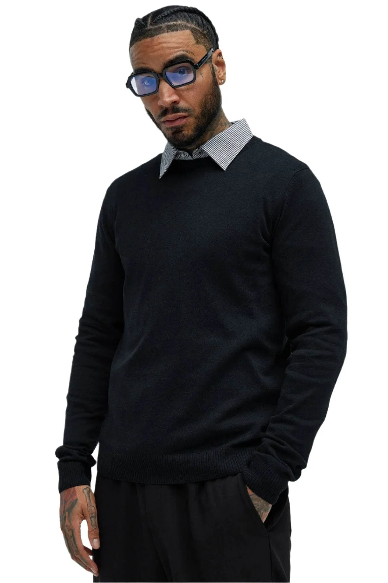 Mens Black Cozy Crewneck Sweater