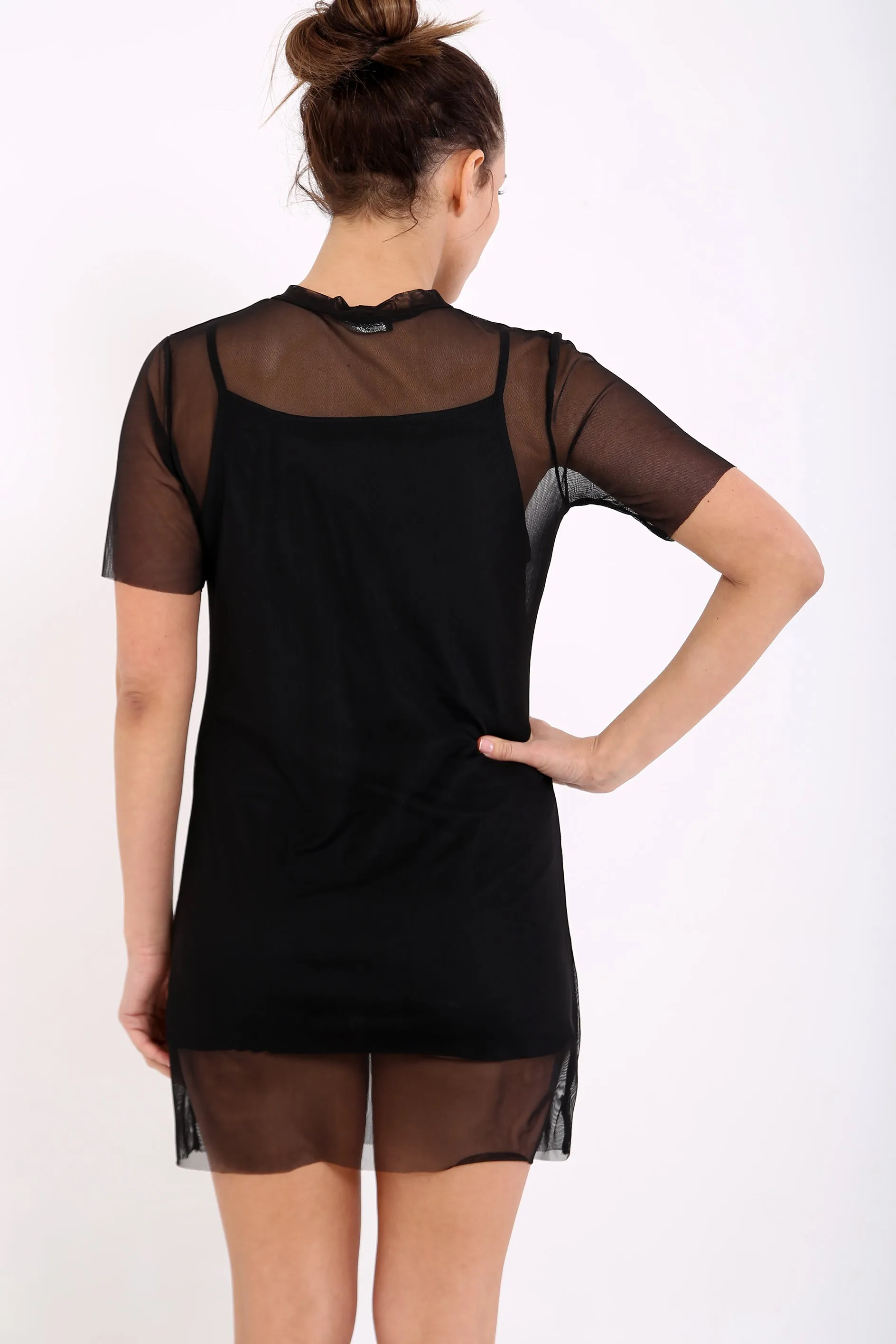 Mesh Overlay Shift Dress