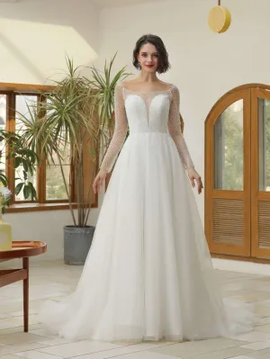 Mix Beading Plunge Neckline A-Line Wedding Dress Jasmine