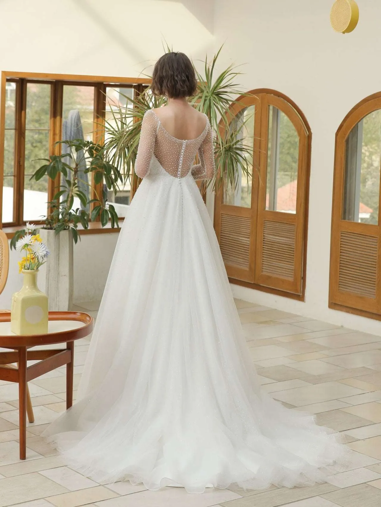 Mix Beading Plunge Neckline A-Line Wedding Dress Jasmine