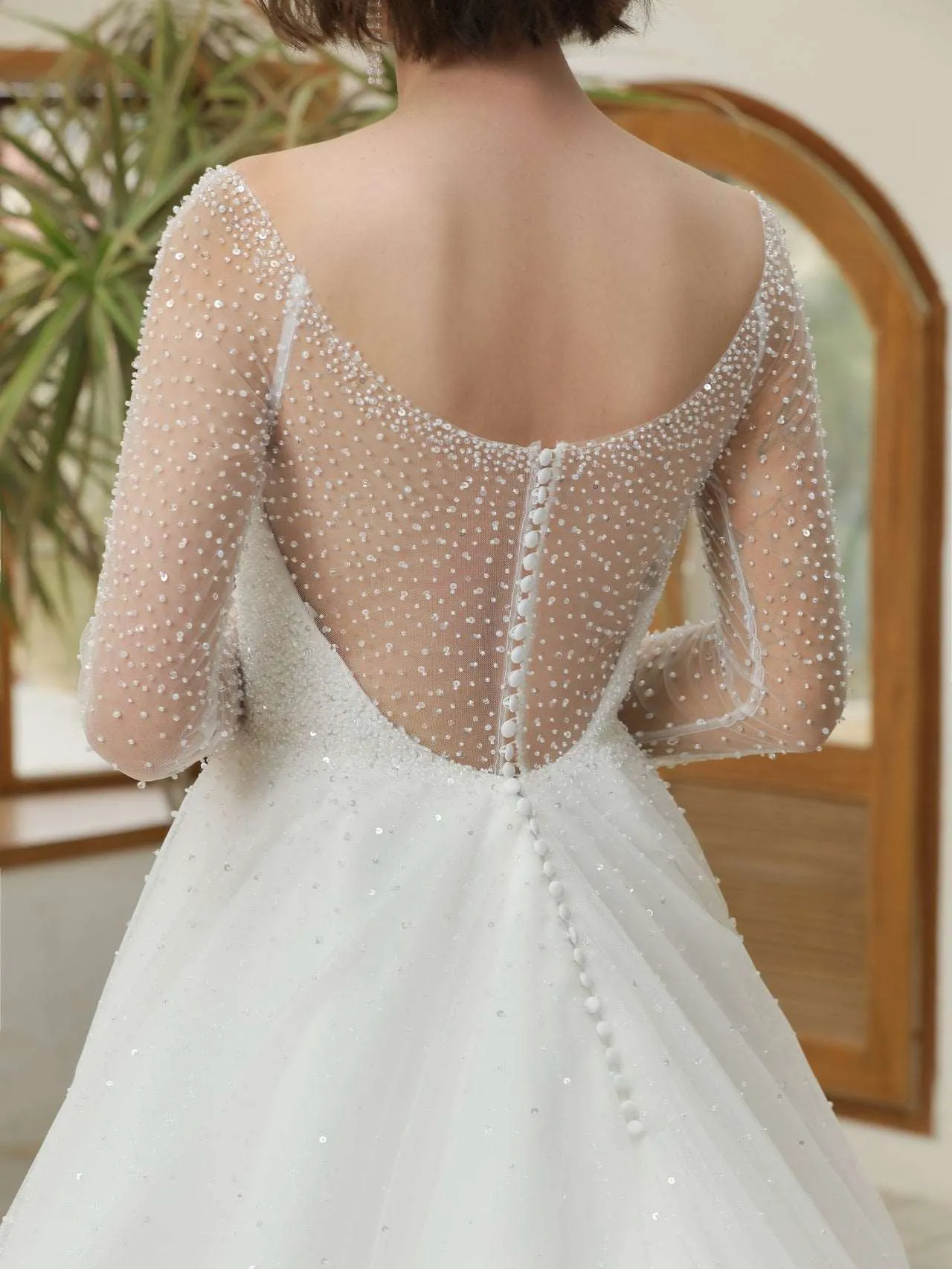 Mix Beading Plunge Neckline A-Line Wedding Dress Jasmine