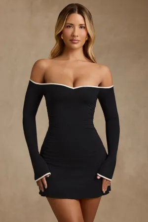 Modal Off-Shoulder A-Line Mini Dress in Black