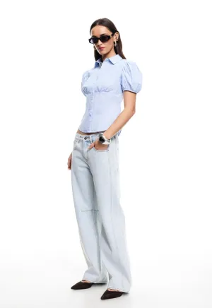 MON CHERI BLOUSE - BLUE STRIPE