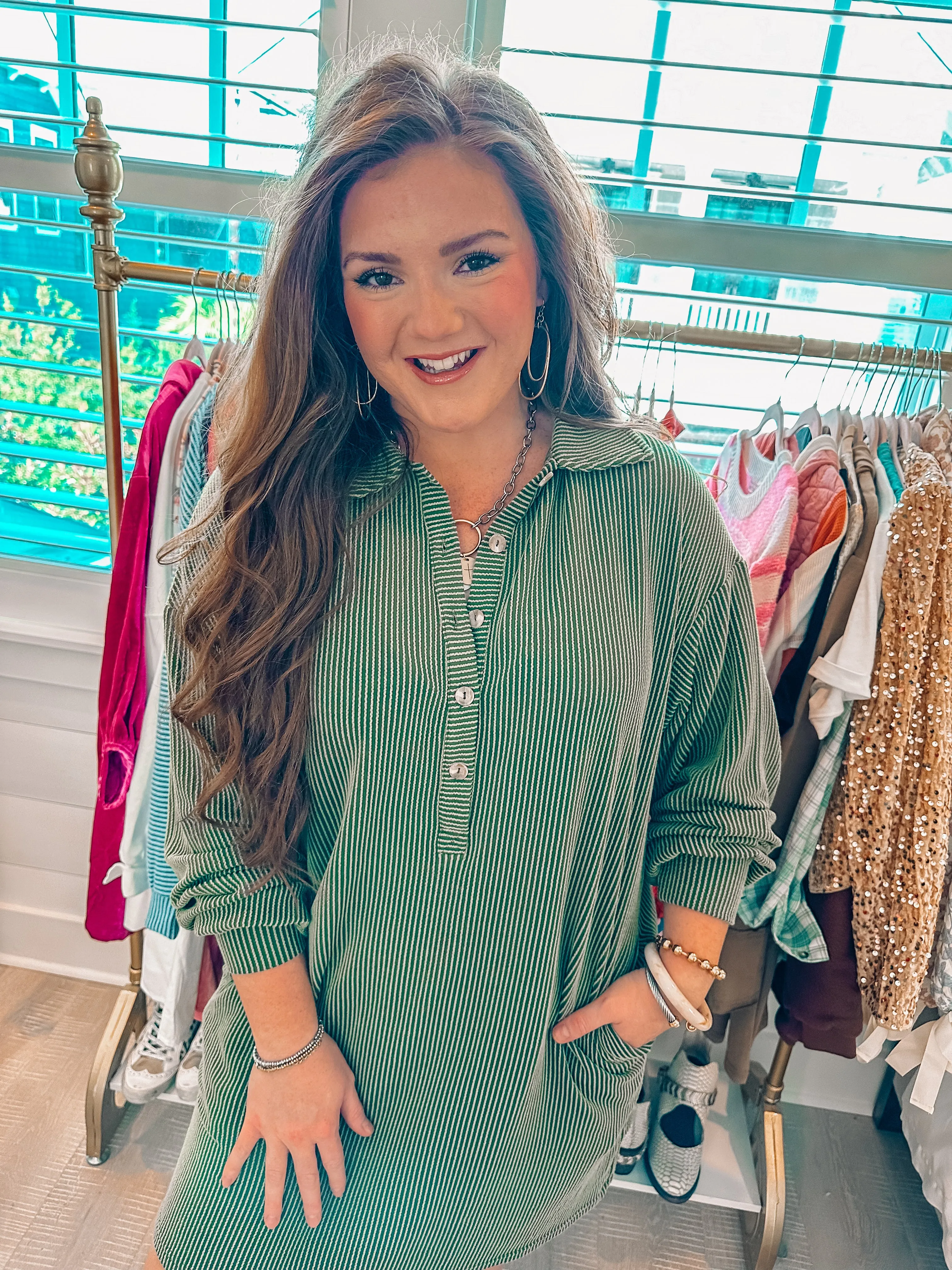 Moss Green Corded Shift Dress