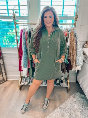 Moss Green Corded Shift Dress