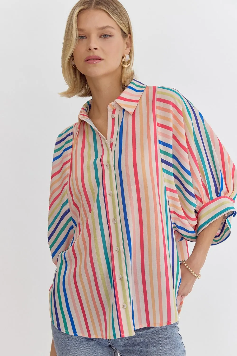 Multicolor Stripe Button Down