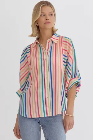 Multicolor Stripe Button Down