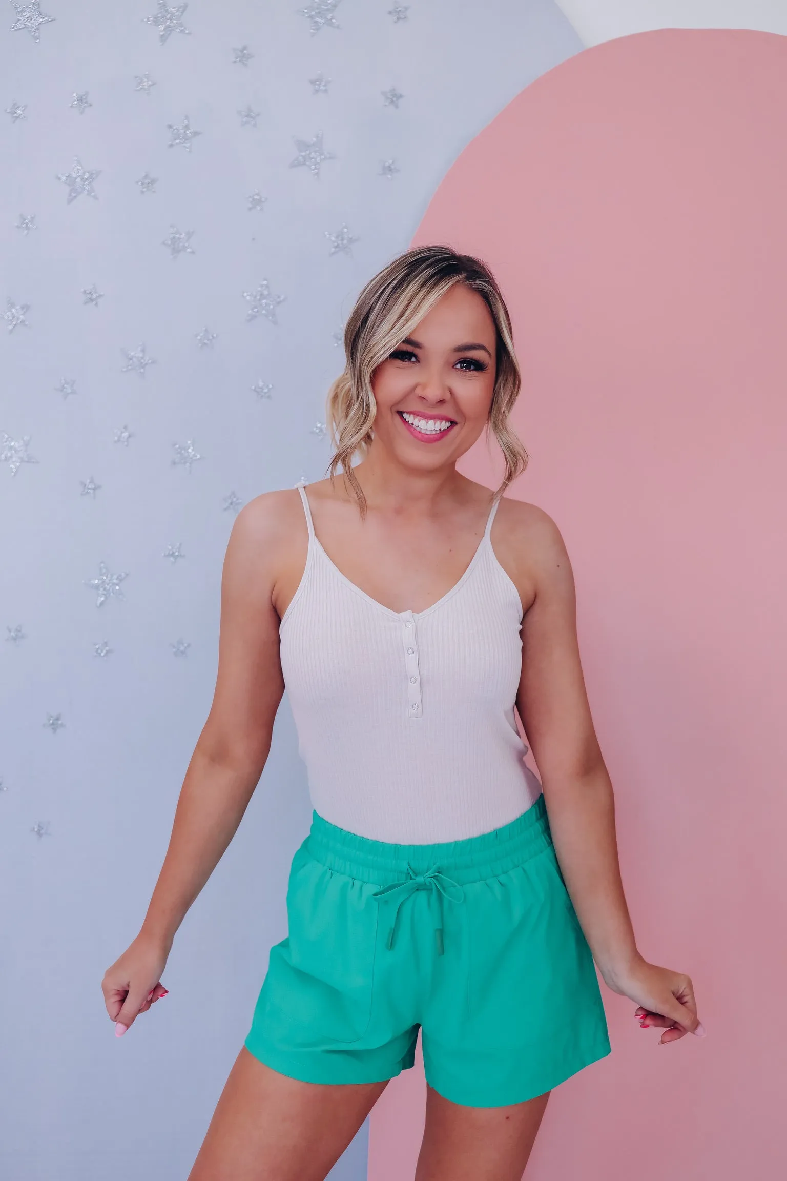 Never Basic Snap Front Ribbed Tank - Tan