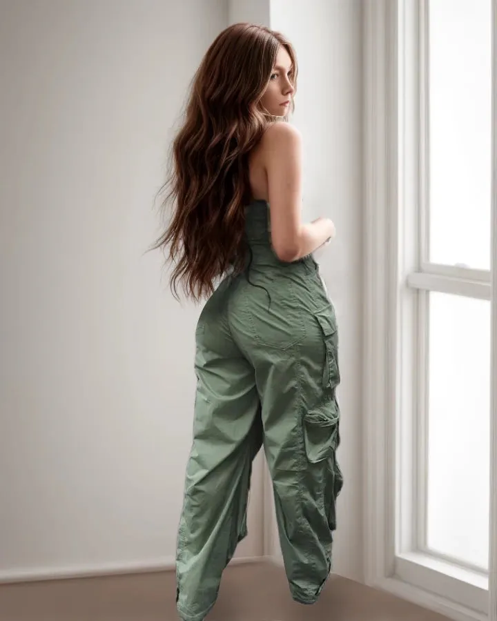 Off Shoulder Green Pockets Jumpsuits