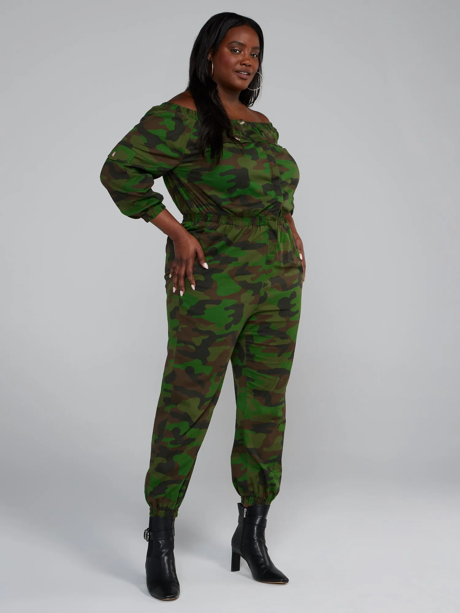 Off-The-Shoulder Camo Jumpsuit