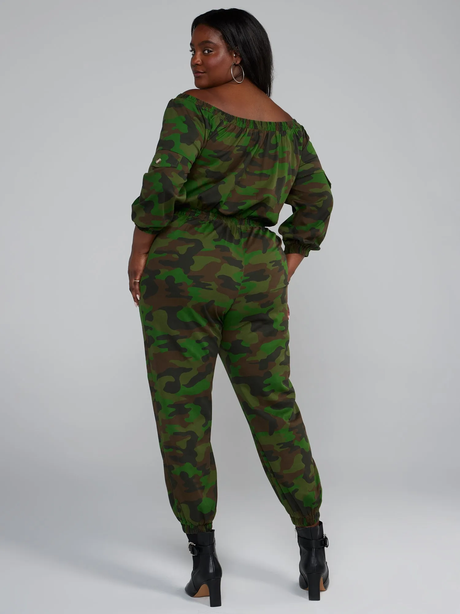 Off-The-Shoulder Camo Jumpsuit