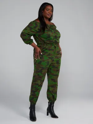 Off-The-Shoulder Camo Jumpsuit