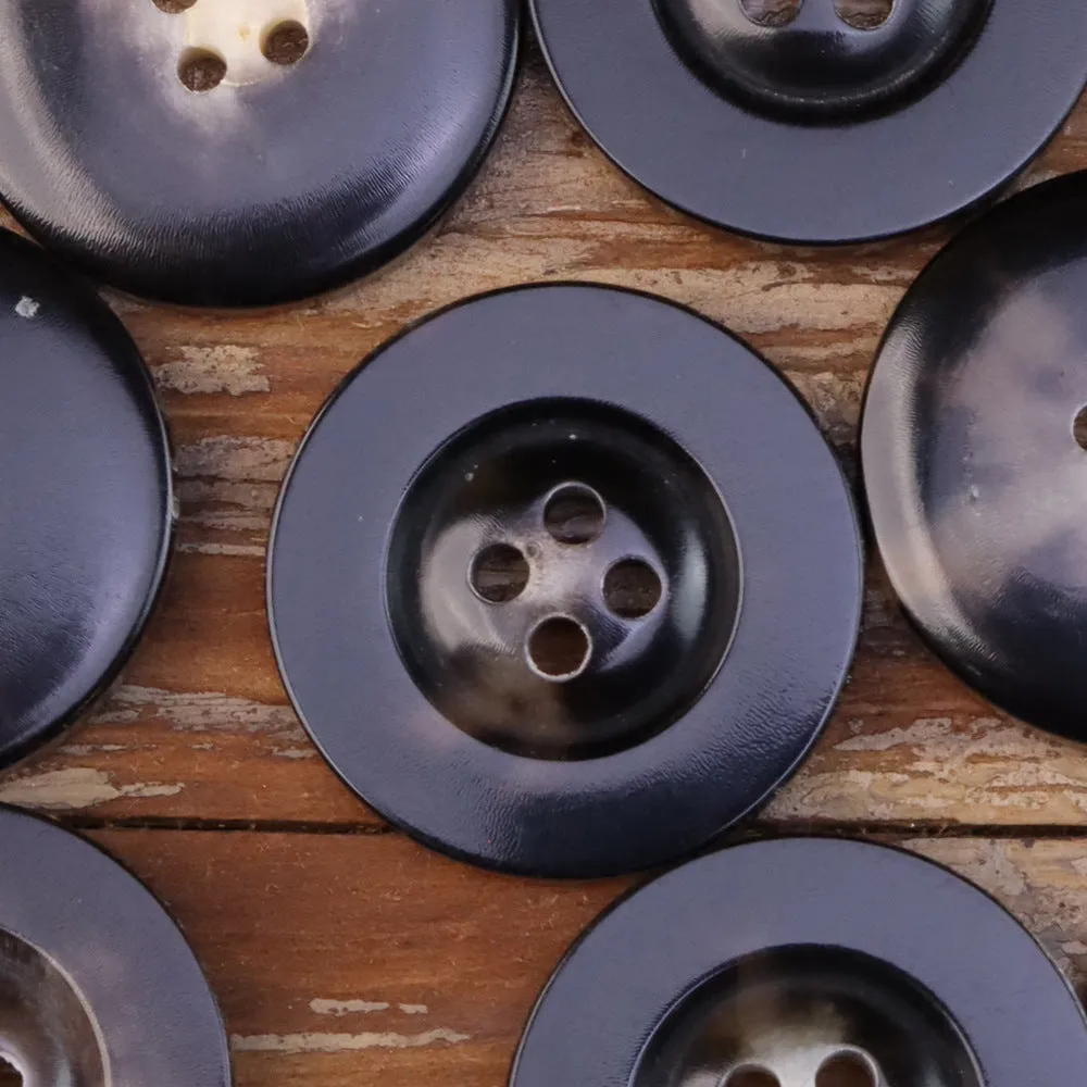 Off-White and Beige-Black Wide-Edged Yellow Cattle Horn Buttons 2pcs