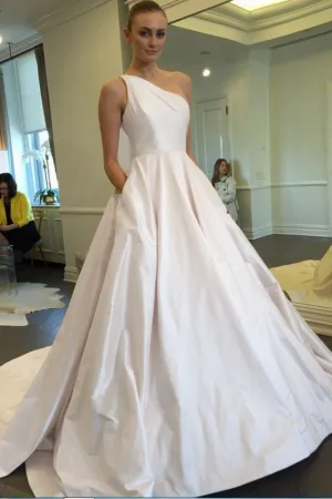 One Shoulder Wedding Gown Satin Chapel Train Vestido de novia