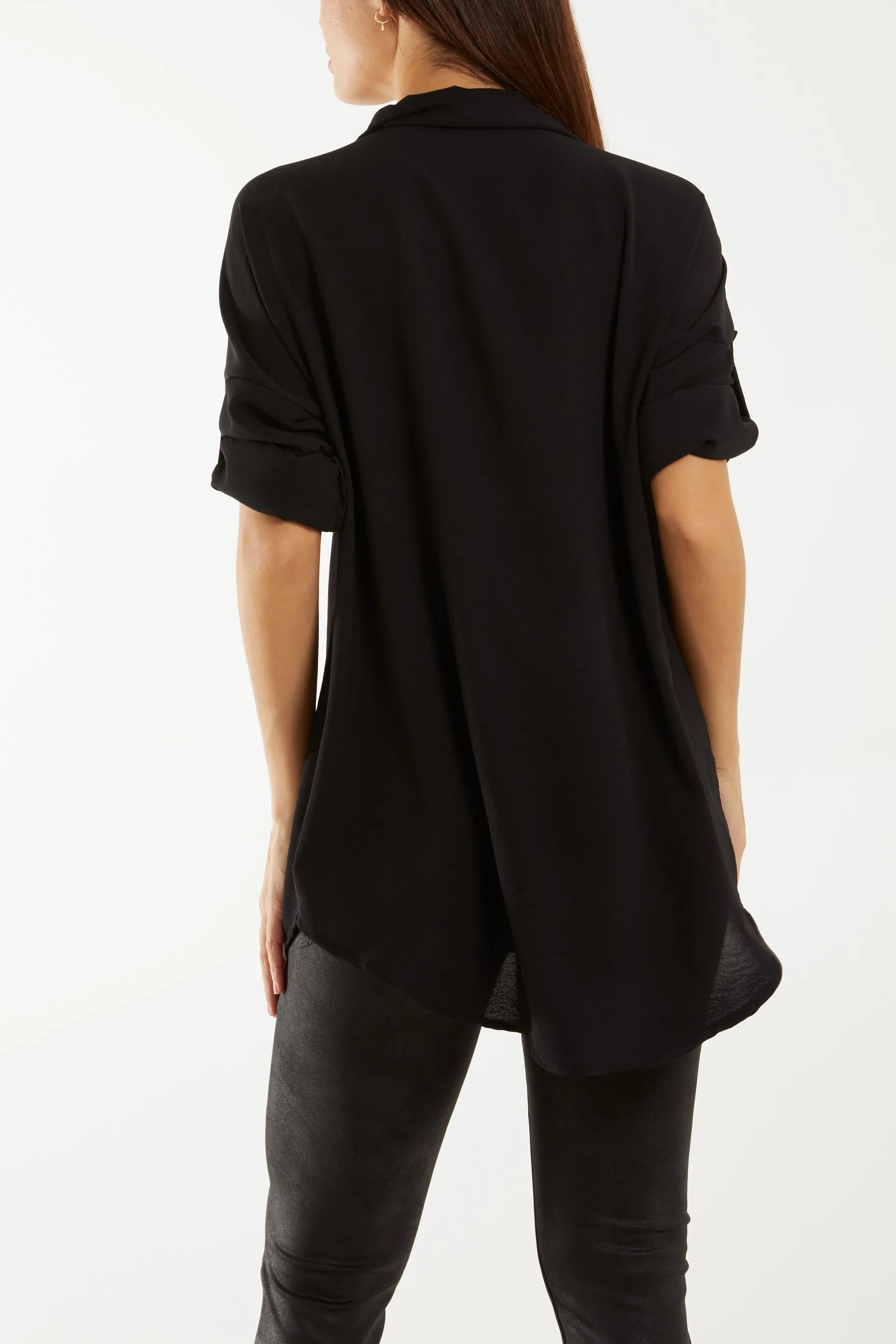 Open Collar Wooden Button Blouse