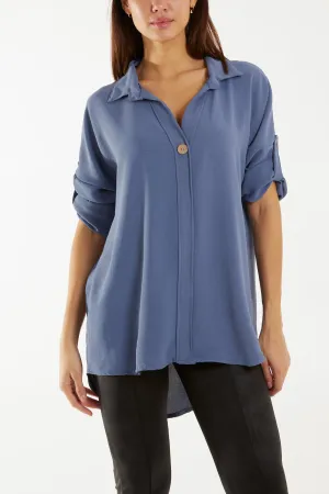 Open Collar Wooden Button Blouse