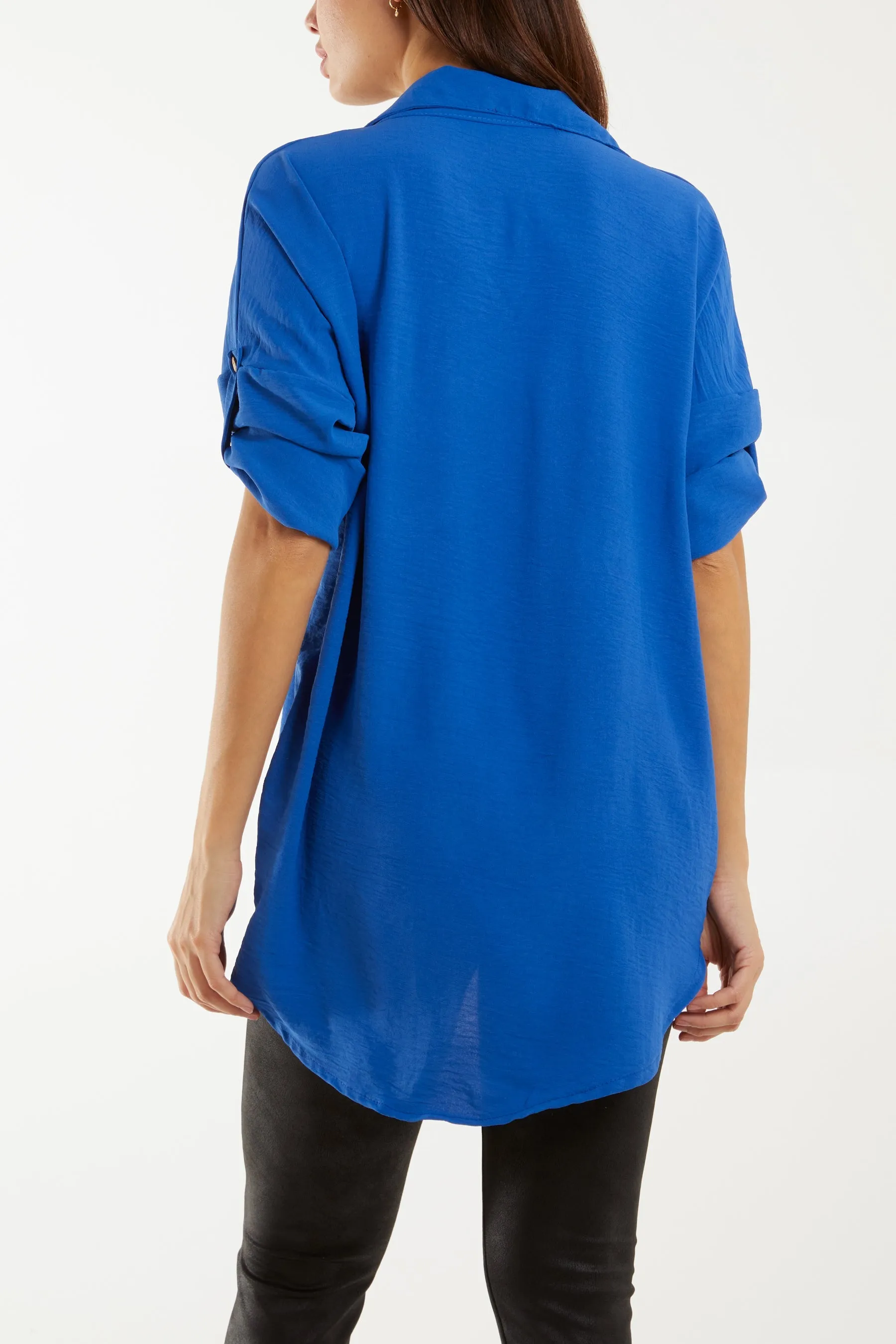 Open Collar Wooden Button Blouse