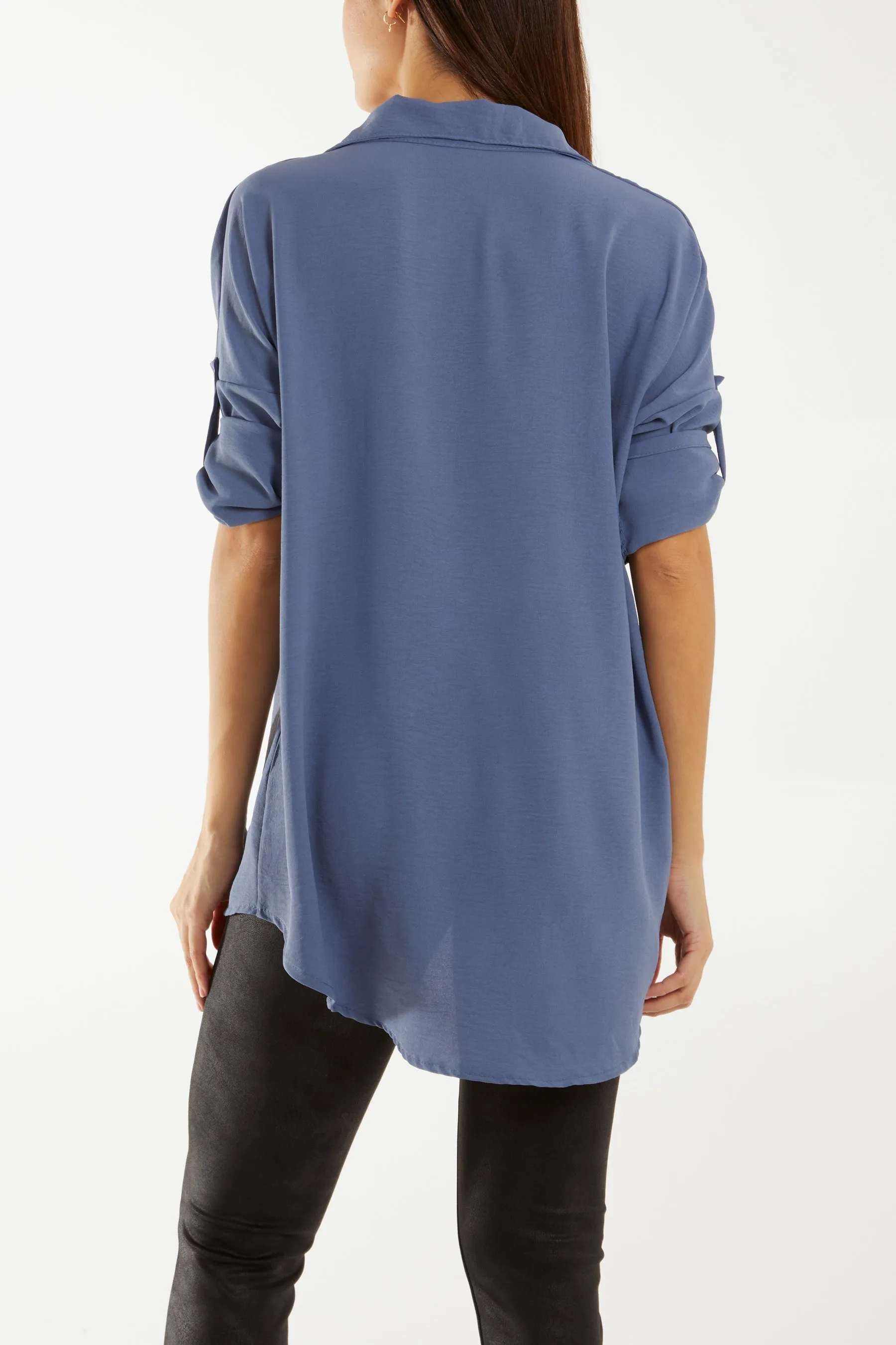 Open Collar Wooden Button Blouse