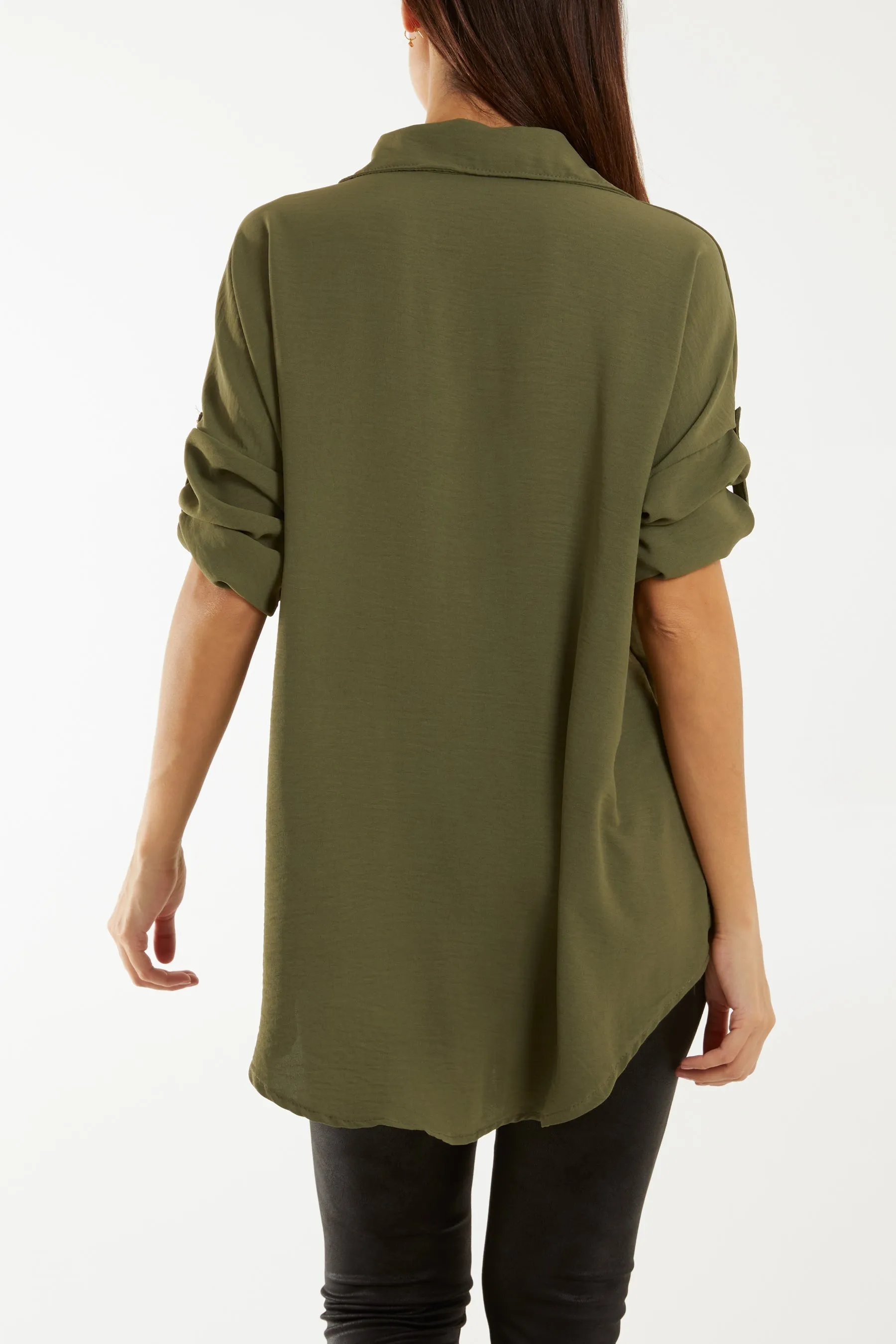 Open Collar Wooden Button Blouse