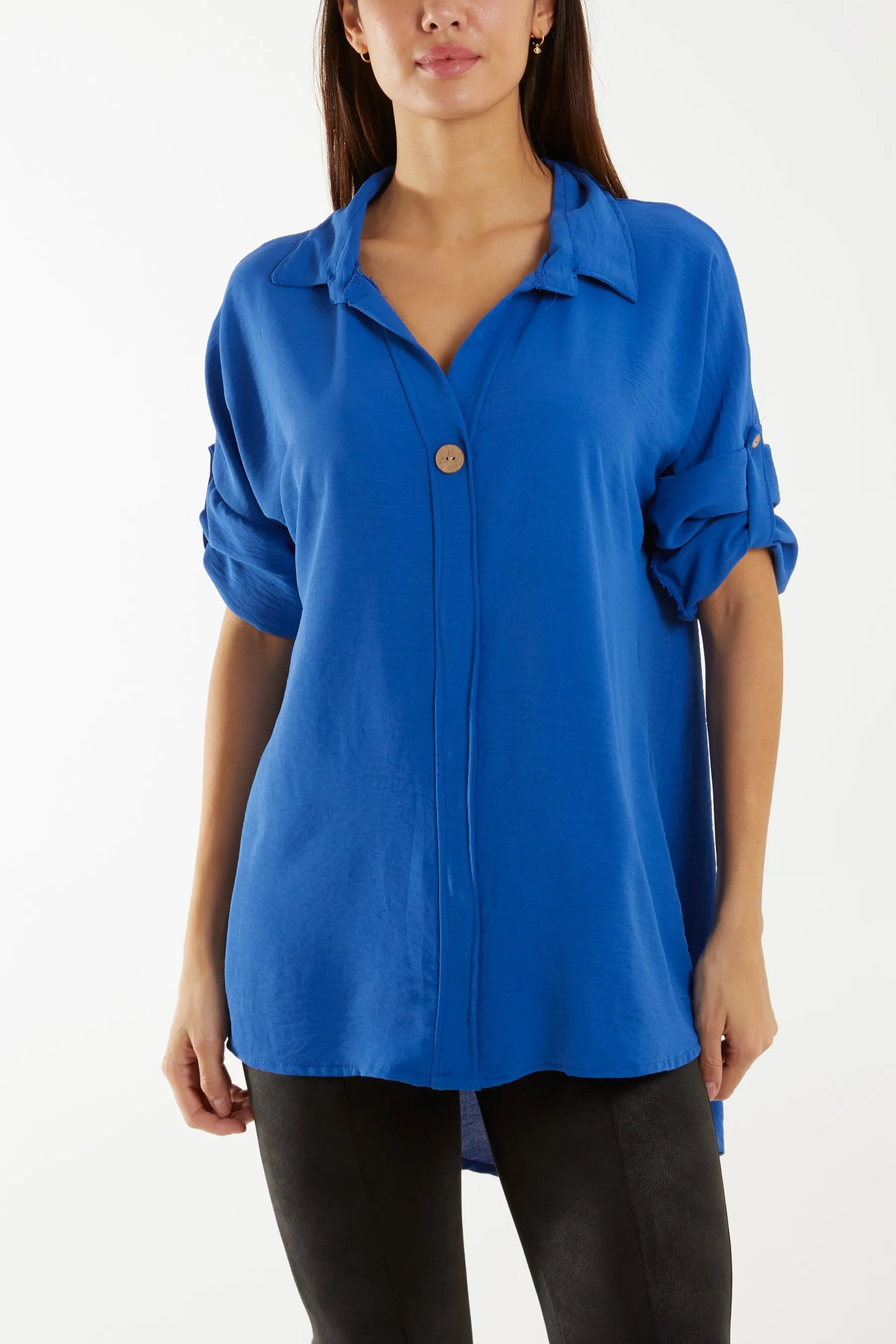 Open Collar Wooden Button Blouse