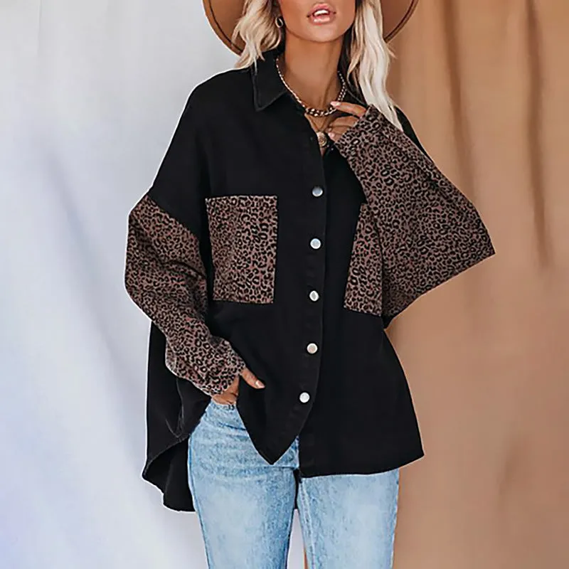 Oversized Button Down Shirt with Animal Print