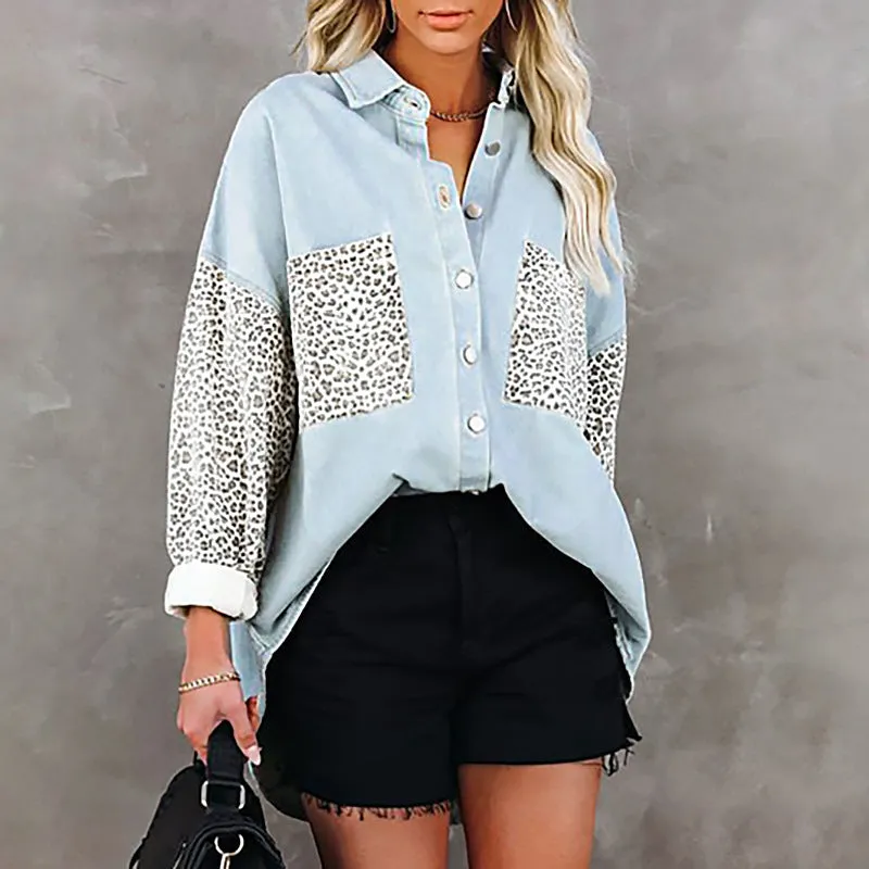 Oversized Button Down Shirt with Animal Print