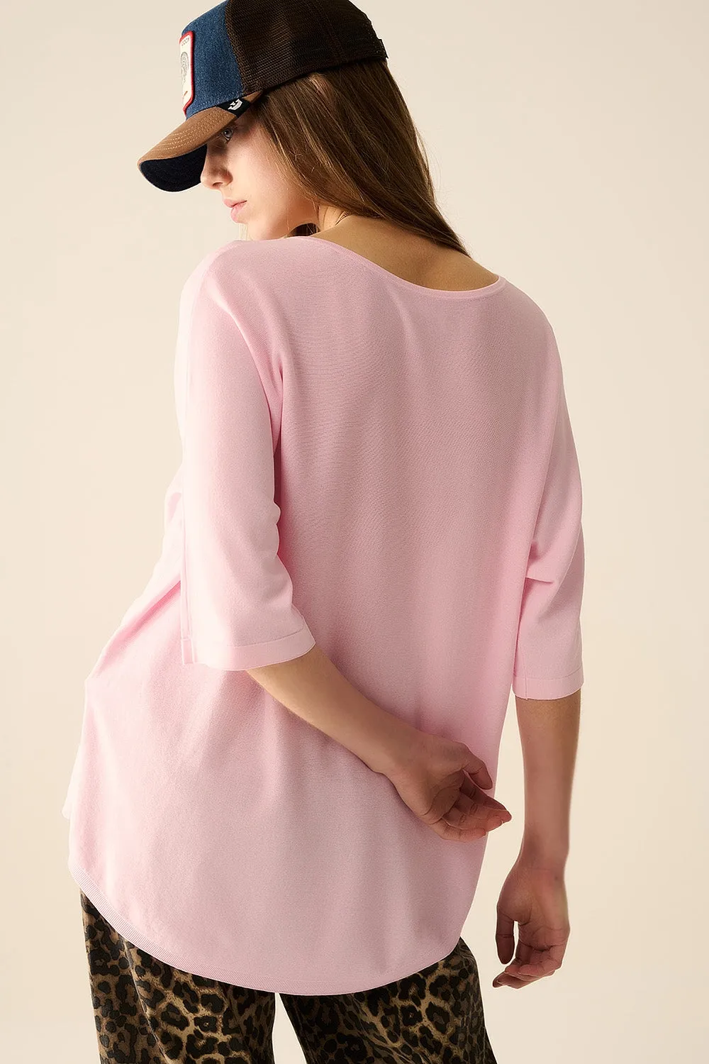 Oversized sweater in Pink with Elbow-Length Sleeves