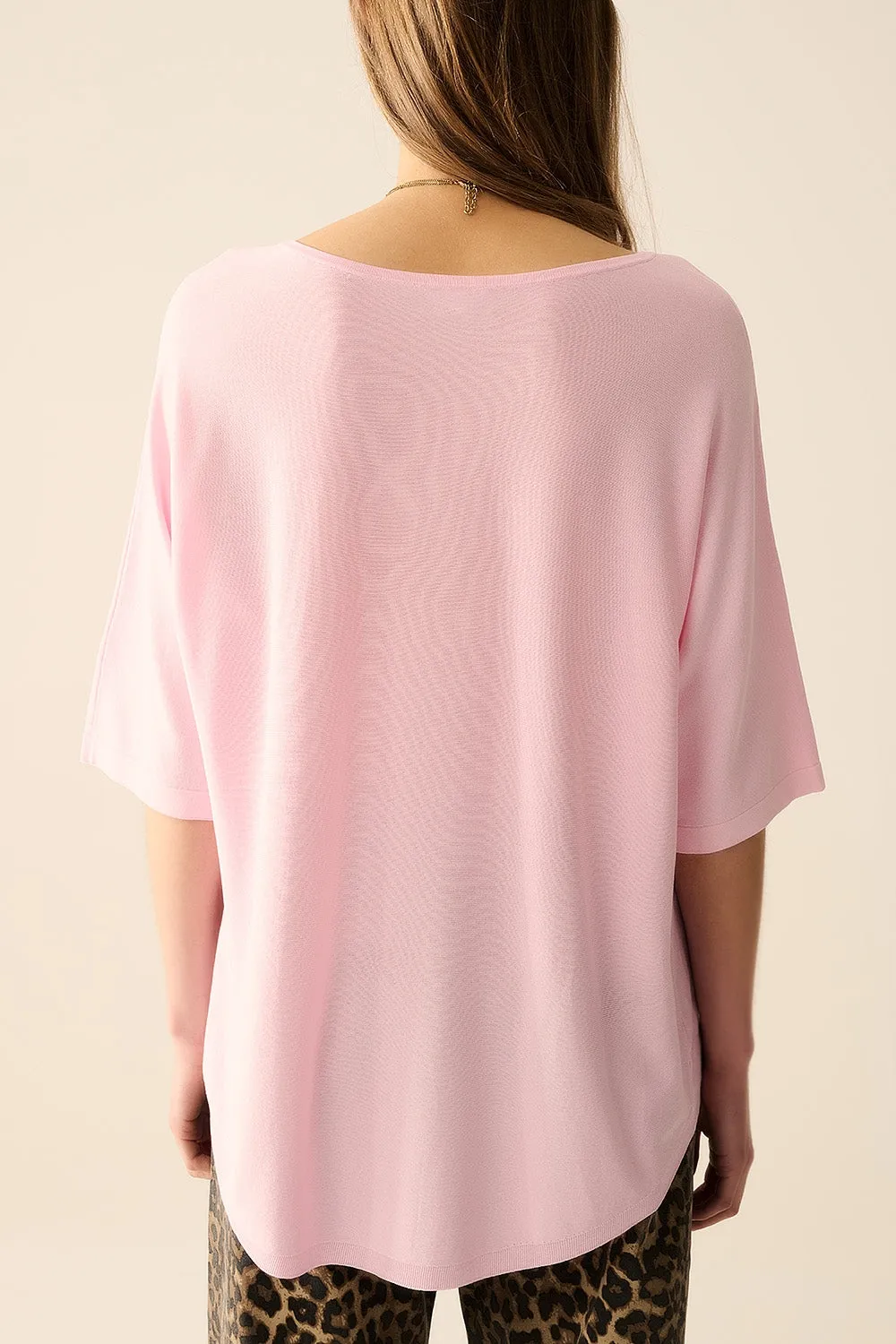 Oversized sweater in Pink with Elbow-Length Sleeves