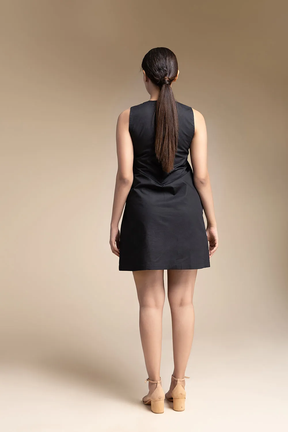 Pack Neck Shift Dress - Black