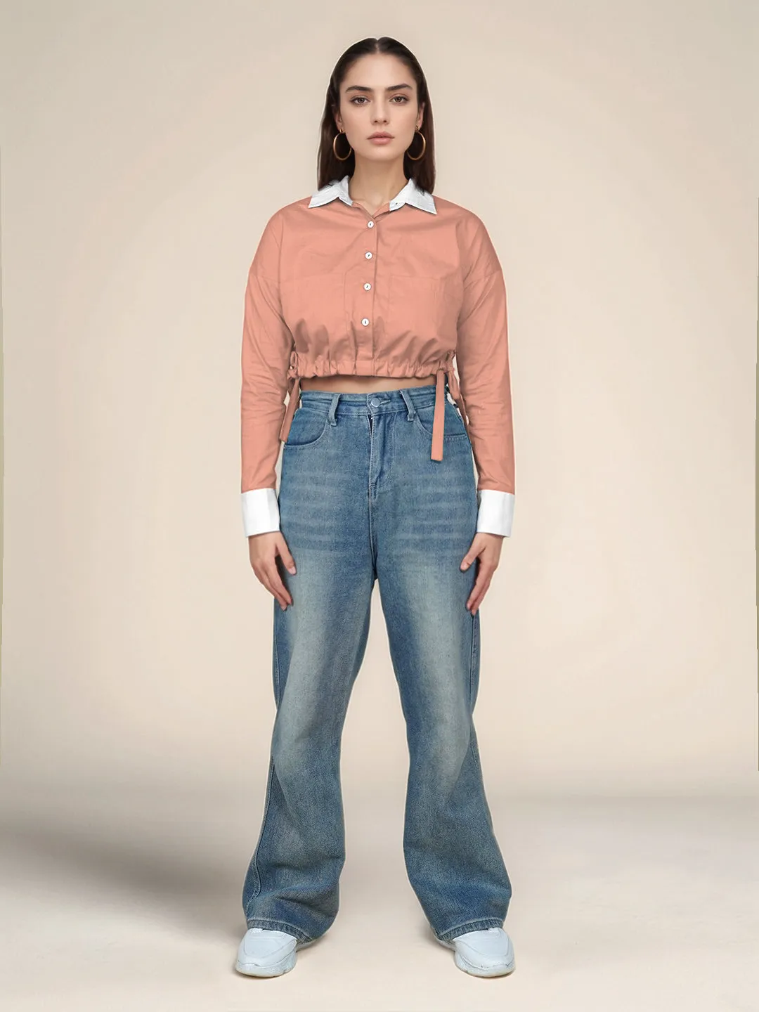 Peach Solid Full Sleeves Shirt