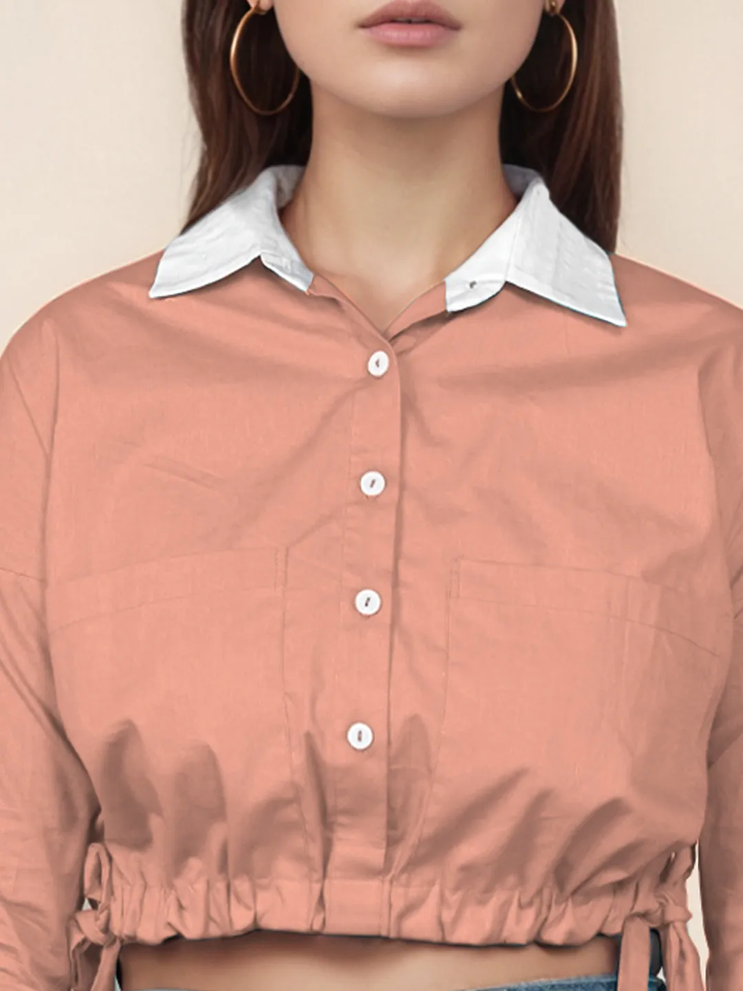 Peach Solid Full Sleeves Shirt