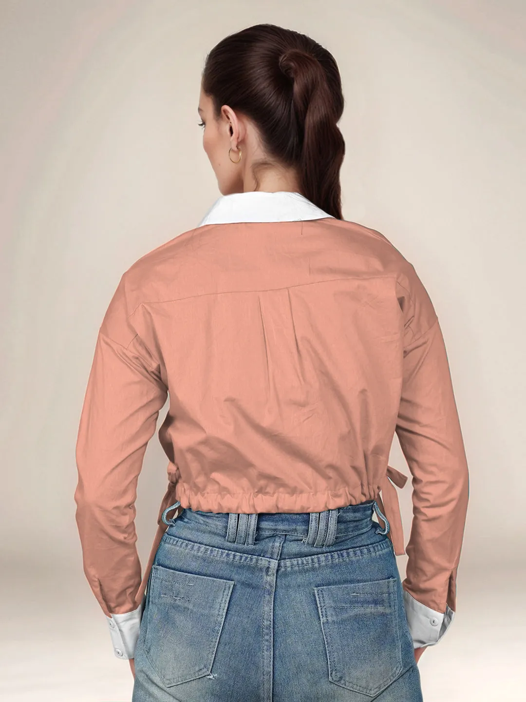 Peach Solid Full Sleeves Shirt