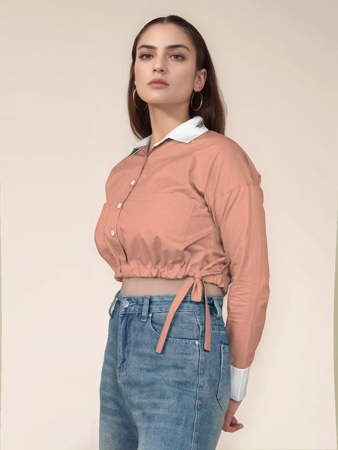 Peach Solid Full Sleeves Shirt