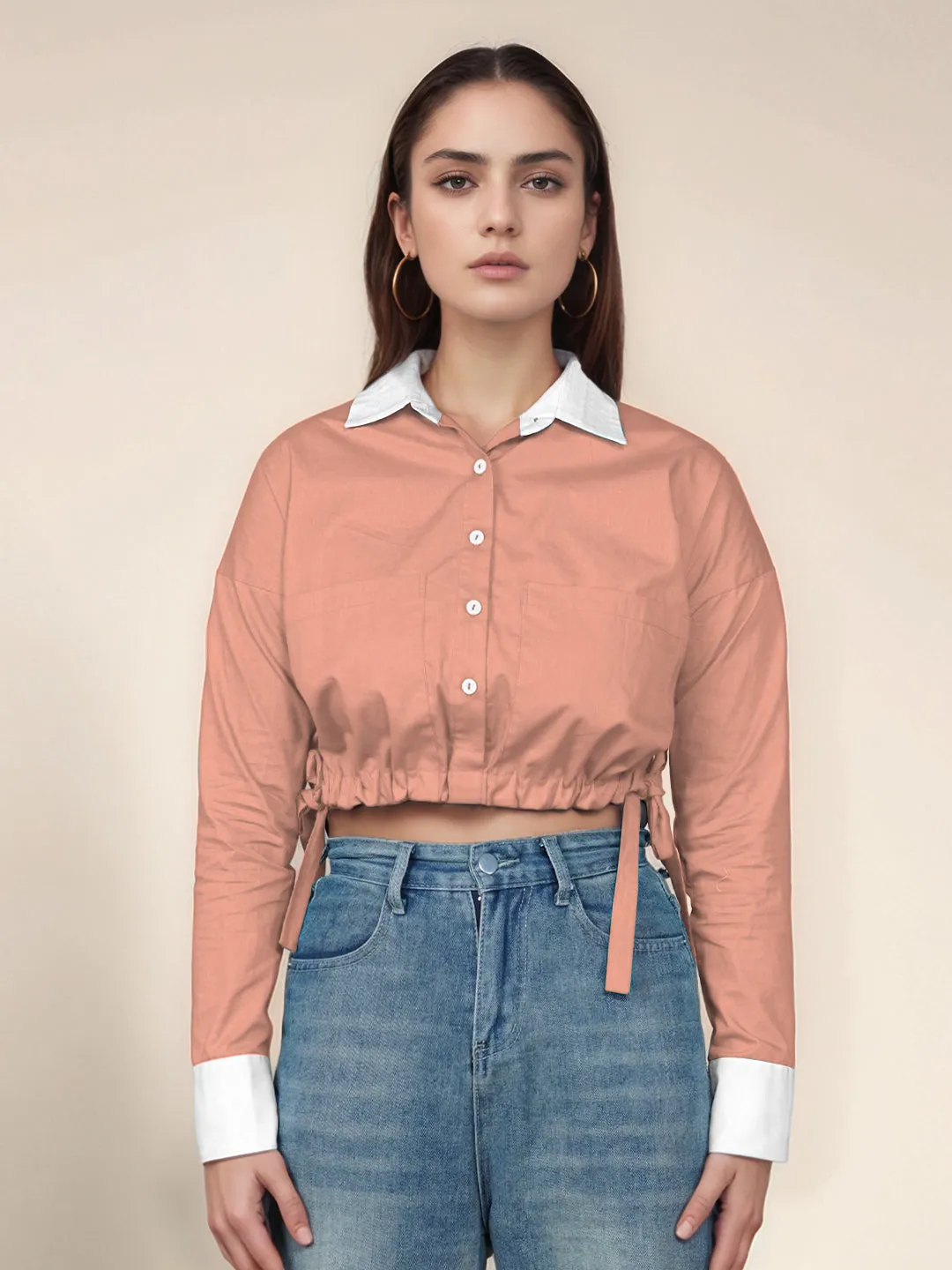 Peach Solid Full Sleeves Shirt