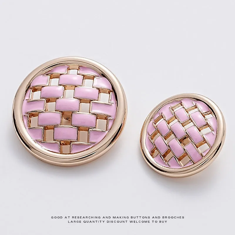 Pink and Black Woven Grid Oiled Metal Clothing Button 5pcs