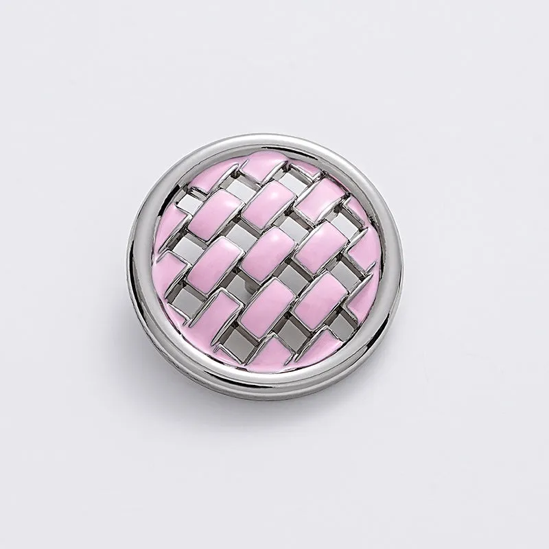 Pink and Black Woven Grid Oiled Metal Clothing Button 5pcs