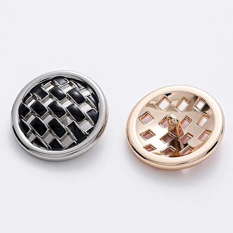 Pink and Black Woven Grid Oiled Metal Clothing Button 5pcs