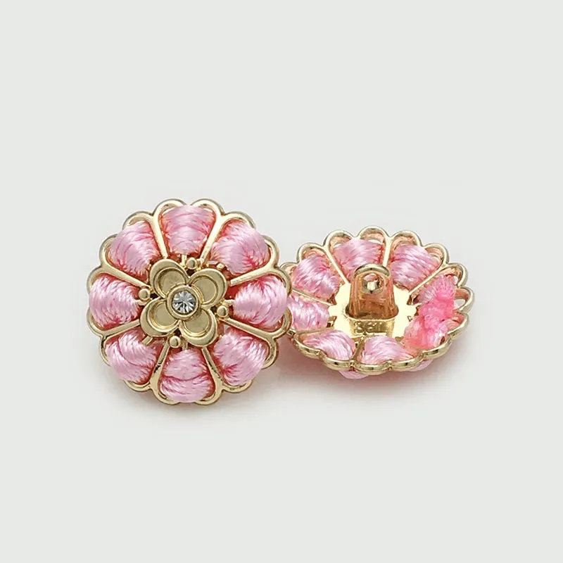 Pink Rope-Trimmed Metal Shank Buttons with Diamond 10pcs