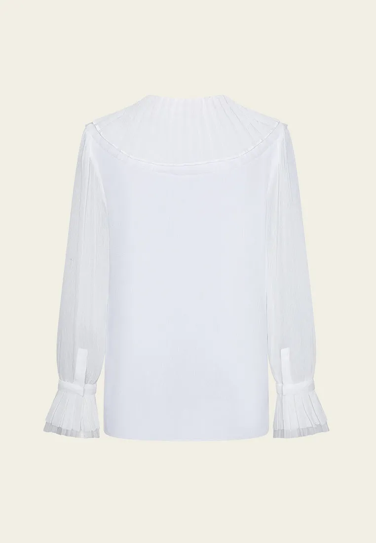 Pleated-trim Concealed-button Chiffon Blouse