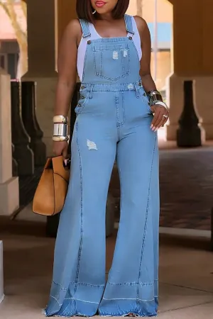 Plus Size Streetwear Button Jean Jumpsuits Clothing