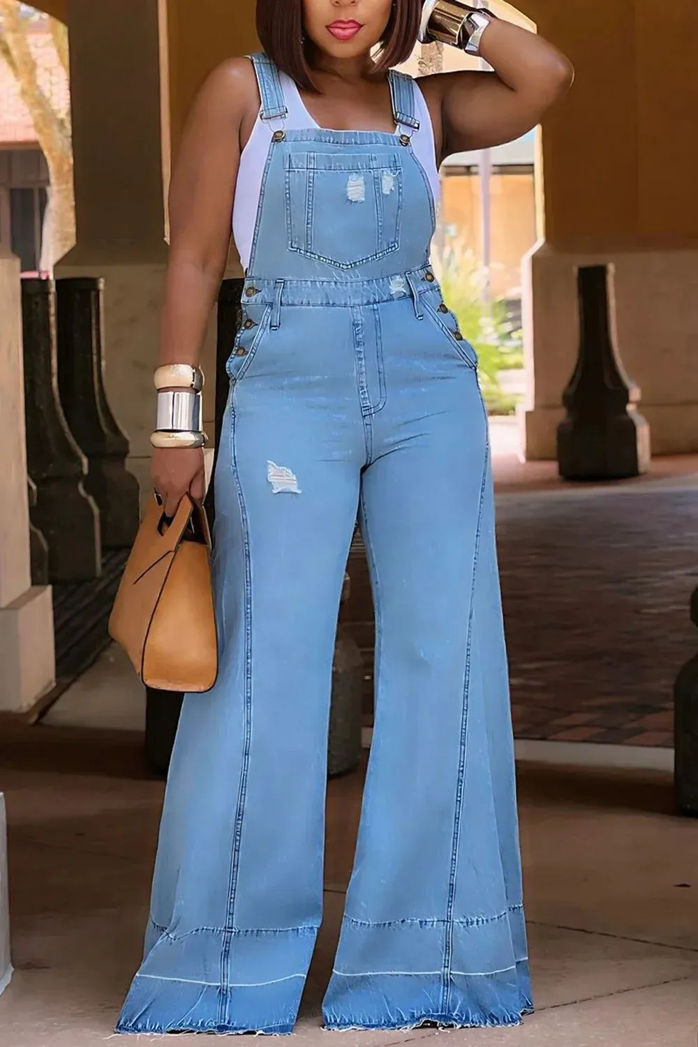 Plus Size Streetwear Button Jean Jumpsuits Clothing