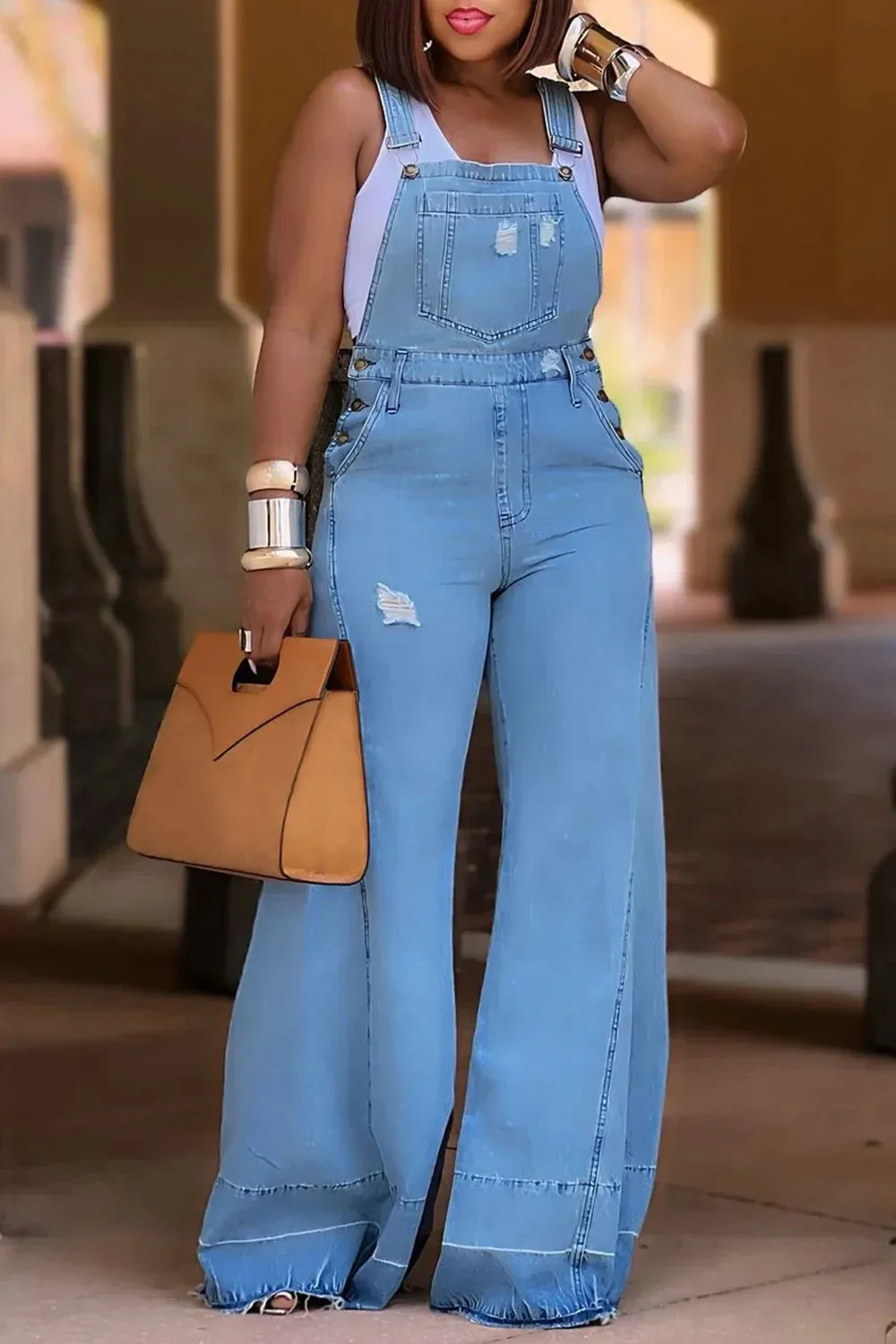 Plus Size Streetwear Button Jean Jumpsuits Clothing