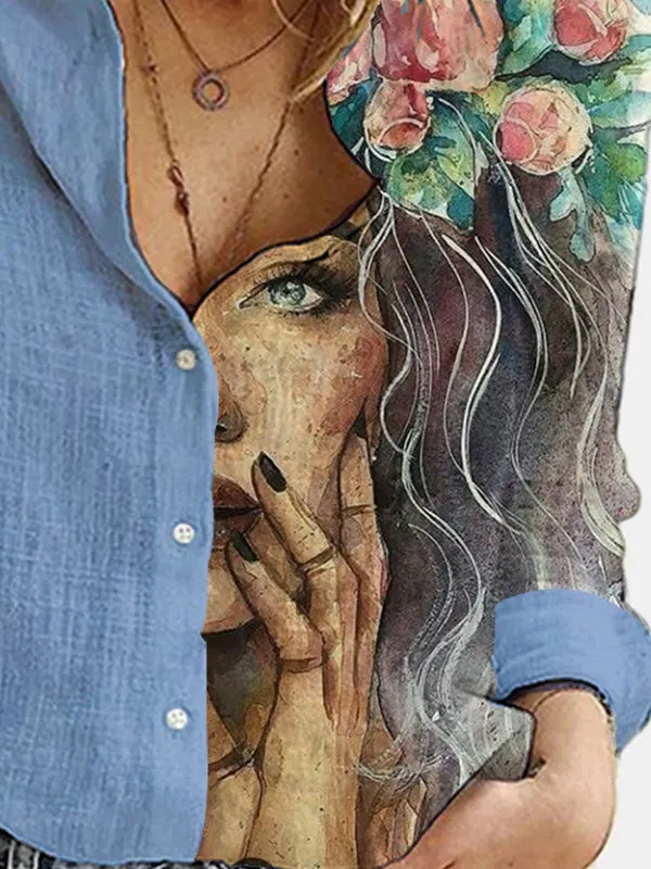 Printed Panel Button Blouse
